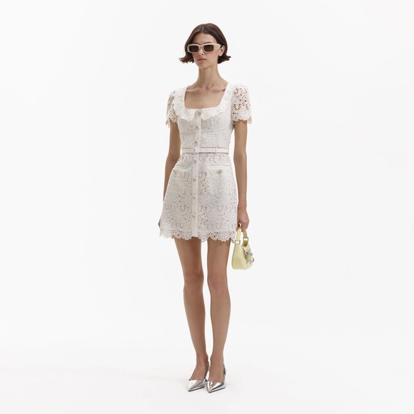 Self-Portrait Cream Guipure Lace Belted Minidress - Picture 2 of 6